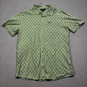 Men’s Volcom Green Geometric Pattern Short Sleeve Button Up Shirt Size Large